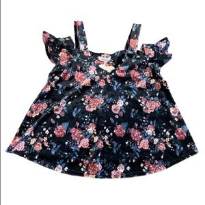 NWT- Self Esteem Black Floral Velvet Cold Shoulder Blouse- Size Medium